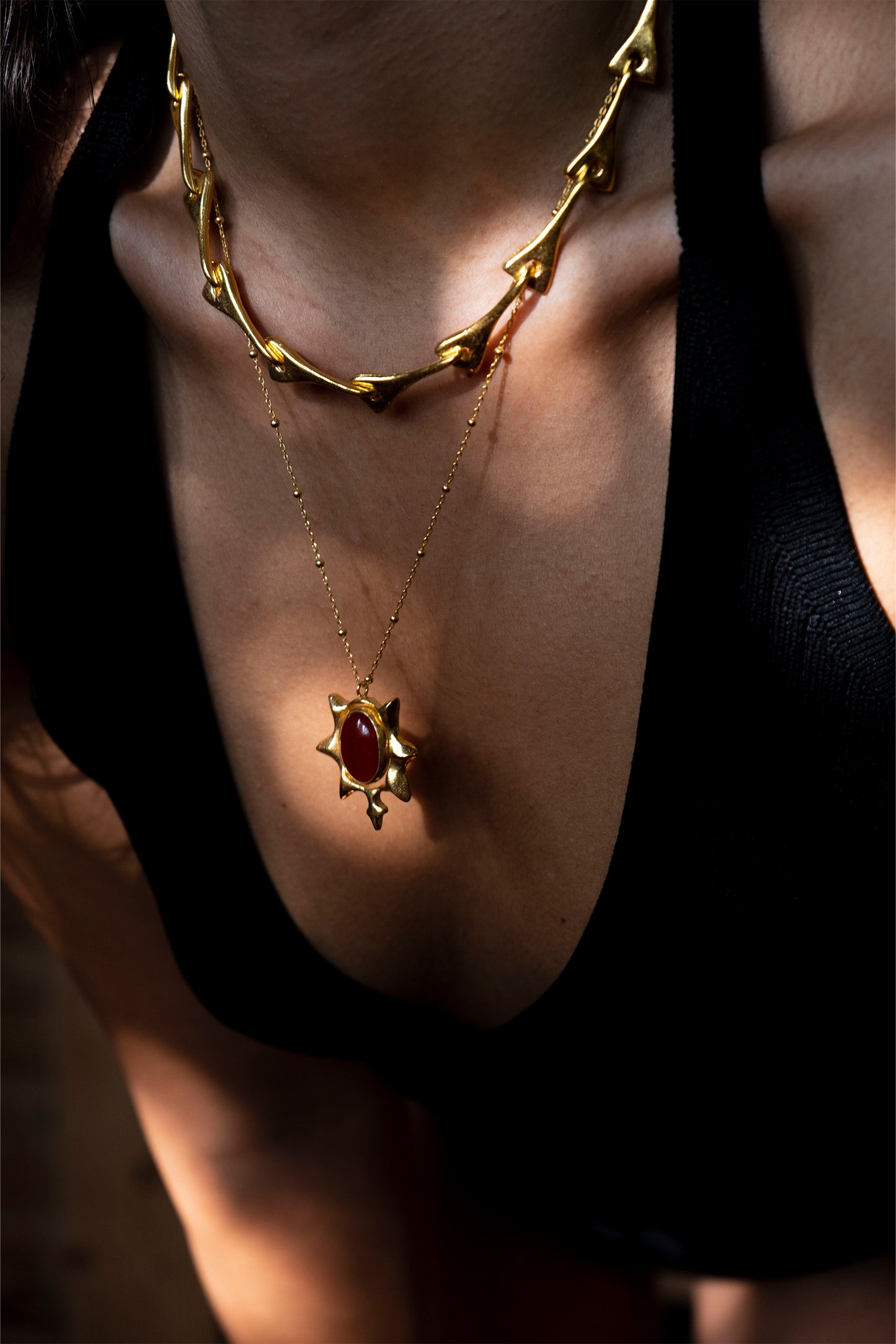 trapez chain necklace + helios agate necklace 602Lab
