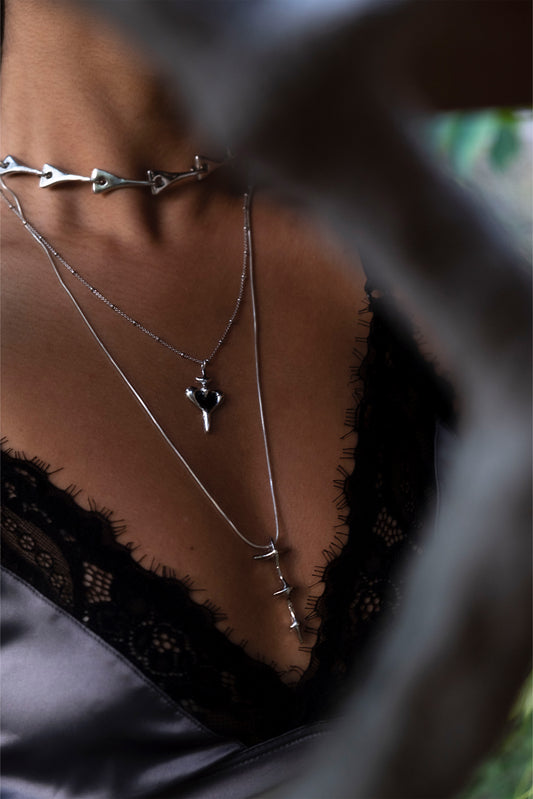 trapez chain necklace + heart dagger necklace + spin necklace 602Lab