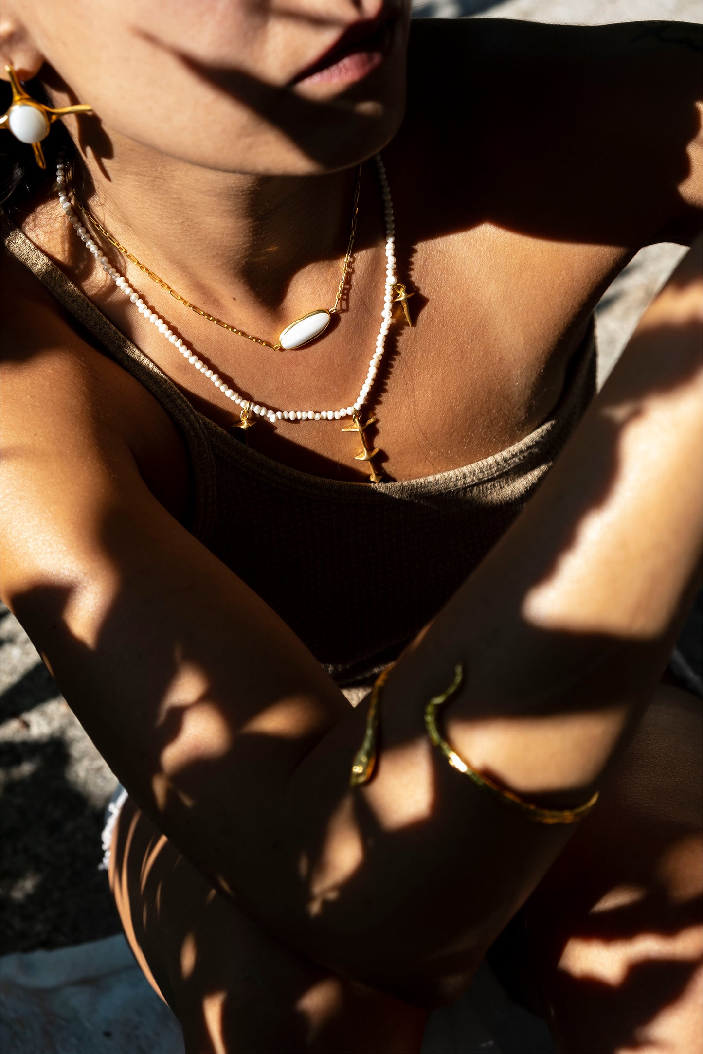 square cut pearl necklace + quadro pearl earrings + spin pearl necklace 602Lab