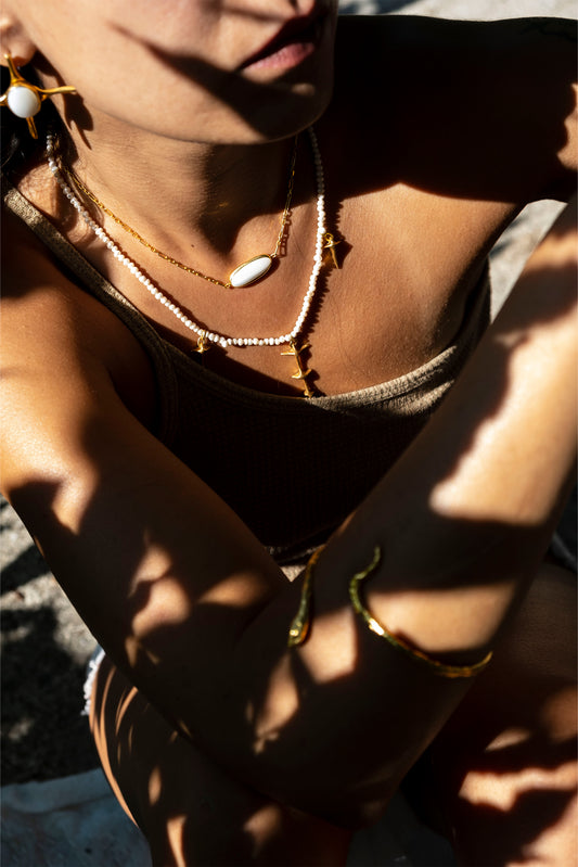 square cut pearl necklace + quadro pearl earrings + spin pearl necklace 602Lab